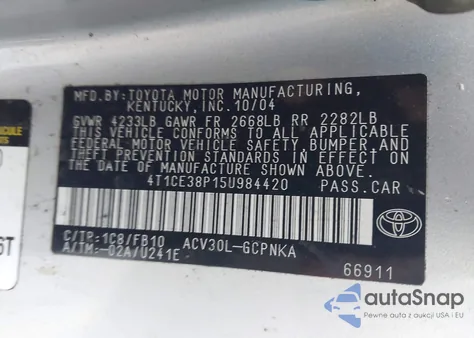 2005 Toyota Camry Solara Se from USA, damaged, VIN 4T1CE38P15U984420